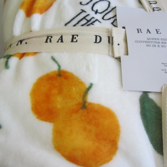 Rae Dunn Squeeze the Day Orange Queen Size Plush Blanket Throw - Picture 3 of 5